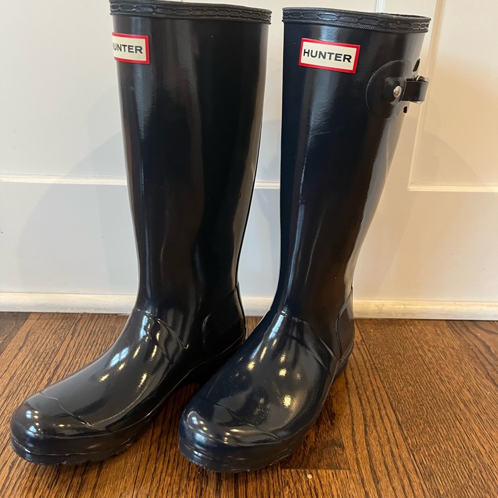 High Gloss Navy Hunter tall boots